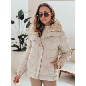 Női steppelt téli kabát WARMMISS kapucnival, világos bézs kép