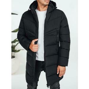 Férfi téli steppelt kabát kapucnival, fekete kép