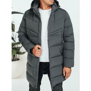 Férfi téli steppelt kabát kapucnival, sötét szürke kép