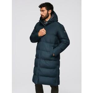 Klasszikus férfi hosszú kabát kapucnival – sötétkék V2 OM-JALJ-0269 kép