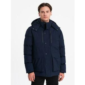 Férfi téli kabát levehető kapucnival, vízálló anyagból – sötétkék V1 OM-JAHP-0306 kép
