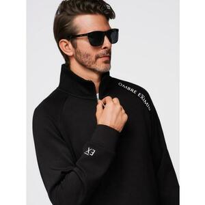 Férfi pulóver gombok nélkül, magas gallérral és kontrasztos nyomtatással – fekete V1 OM-SSZP-0211 kép