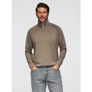 Férfi pulóver kontrasztos nyomtatással és magas gallérral, cipzárral – szürke-barna V3 OM-SSZP-0211 kép