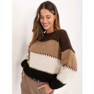 Barna és sötét bézs női pulóver csíkokkal kép