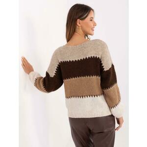 Világos bézs-barna oversized csíkos pulóver kép