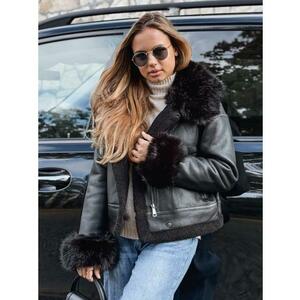 Női bőr kabát bunda fekete kép