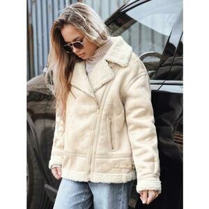 Női motoros kabát szőrme gallérral, bézs kép