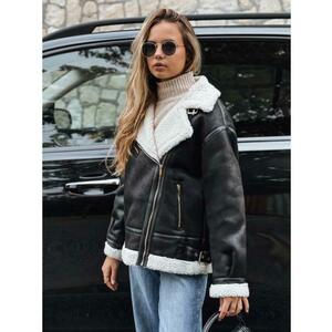 Női motoros kabát szőrme gallérral, fekete kép