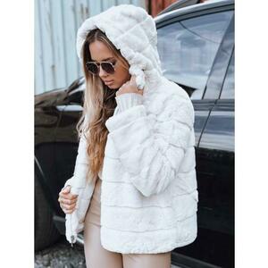 Női kétoldalas szőrme kabát kapucnival, világos bézs kép