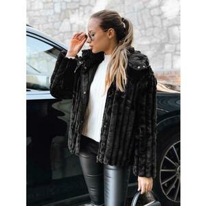 Női kapucnis prémes kabát, fekete kép