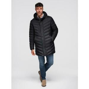Férfi hosszú steppelt kabát természetes töltettel – fekete V1 OM-JALJ-0212 kép