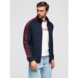 Férfi pulóver gombok nélkül, szegélyezéssel és magas gallérral – sötétkék V3 OM-SSZP-0224 kép