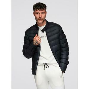 Férfi klasszikus steppelt kabát állógallérral – fekete V1 OM-JALP-0261 kép