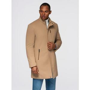 Strukturált férfi kabát magas gallérral – világosbarna V4 OM-COWC-0136 kép