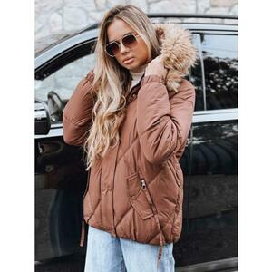 Női steppelt téli kabát kapucnival, barna kép