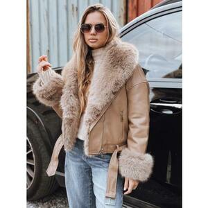 Női motoros kabát szőrme gallérral, bézs kép