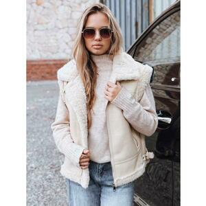 Női műbőr mellény szőrme gallérral, bézs kép