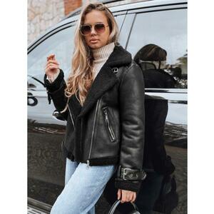 Női motoros kabát prémmel, fekete kép