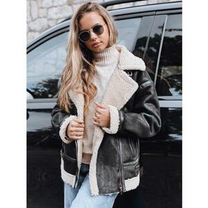 Női motoros kabát szőrme, fekete kép