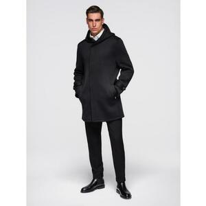 Férfi minimalista, közepes hosszúságú kabát kapucnival – fekete V4 OM-COLC-0144 kép