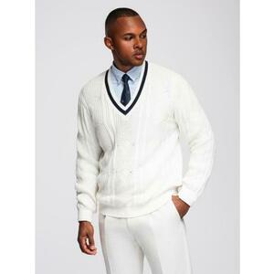 Férfi pulóver kockás mintával és kerek nyakkivágással – fehér V1 OM-SWSW-0151 kép