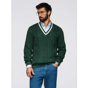 Férfi pulóver kockás mintával és kerek nyakkivágással – zöld V3 OM-SWSW-0151 kép