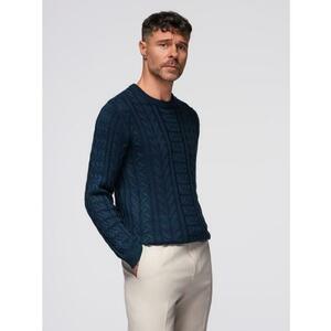 Elegáns férfi pulóver érdekes kötéssel – sötétkék V5 OM-SWSW-0173 kép