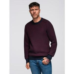 Férfi pulóver kontrasztos kötéssel és kerek nyakkivágással – gesztenyebarna V1 OM-SWSW-0122 kép