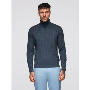 Férfi pulóver galléros, kockás mintával – sötétkék V3 OM-SWTN-0157 kép