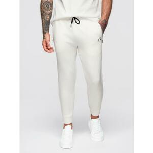 Férfi melegítőnadrág bordás szárral és gumibélyegzéssel – fehér V2 OM-PASK-0223 kép