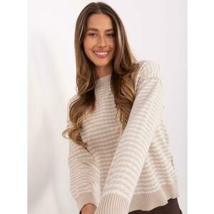 Klasszikus pulóver világos bézs színben, csíkokkal kép