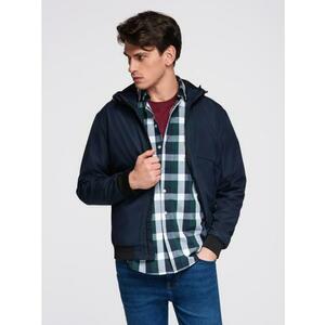 Férfi könnyű kabát kapucnival és hálós béléssel – sötétkék V1 C640 kép