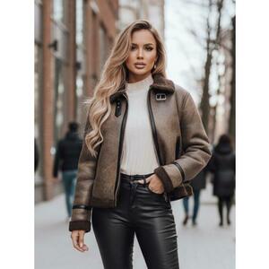 Női velúr kabát szőrme KASAMIRA kávé kép