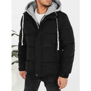 Férfi téli steppelt kabát kapucnival, fekete kép