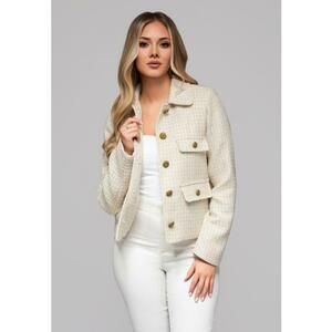 Női kabát steppelt gallérral OW-BLZB-0100 v1 – krém kép