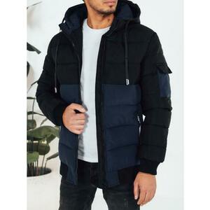 Férfi téli kabát kapucnival, sötétkék és fekete kép