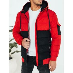 Férfi téli kabát kapucnival, fekete és piros kép