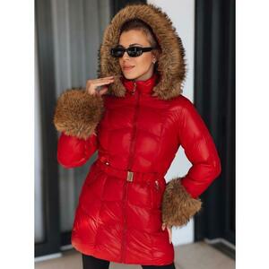 Női téli steppelt kabát kapucnival, piros kép