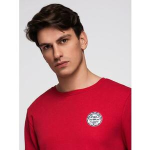 Férfi pulóver nem rugalmas anyagból, kerek nyakkivágással és felvarróval – piros V1 B1713 kép