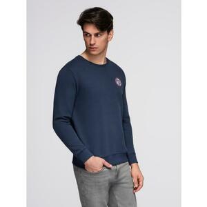 Férfi pulóver kerek nyakkivágással és felirattal – sötétkék V2 B1713 kép