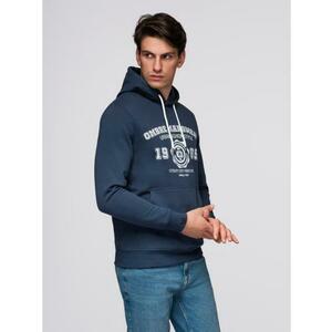 Férfi sport pulóver kapucnival, nagy nyomtatott mintával – sötétkék V2 B1714 kép