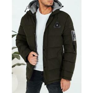 Férfi téli steppelt kabát kapucnival zöld kép