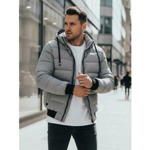 Férfi téli steppelt kabát kapucnival szürke kép