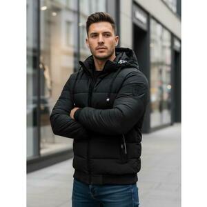 Férfi téli steppelt kabát kapucnival fekete kép