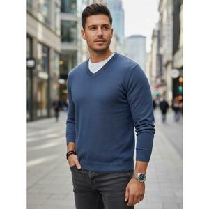 Férfi pulóver V-kivágással, kék kép