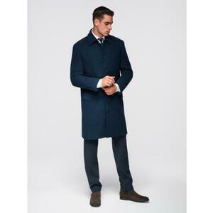 Hosszú, egyrétegű, galléros, bélelt férfi kabát – sötétkék V3 OM-COWC-0135 kép