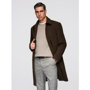 Egyrétegű, galléros, bélelt, hosszú férfi kabát – barna V4 OM-COWC-0135 kép