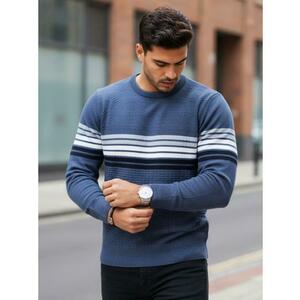 Férfi csíkos pulóver, kék kép