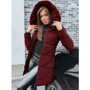 Női steppelt bunda prémmel, bordó kép