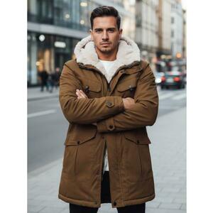 Férfi téli kabát kapucnival, sötét bézs kép